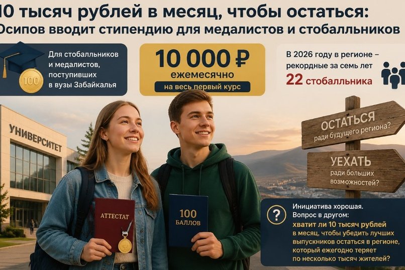 10 тысяч рублей в месяц, чтобы остаться: Осипов вводит стипендию для медалистов и стобалльников